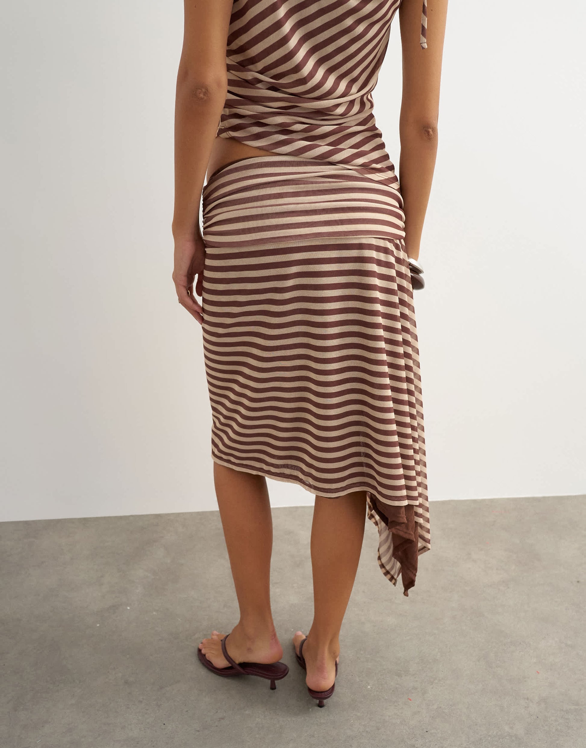 Topshop stripe asymmetric skirt in brown