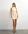 Topshop heavy crepe high cowl neck mini dress with tie waist in cream