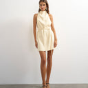 Topshop heavy crepe high cowl neck mini dress with tie waist in cream