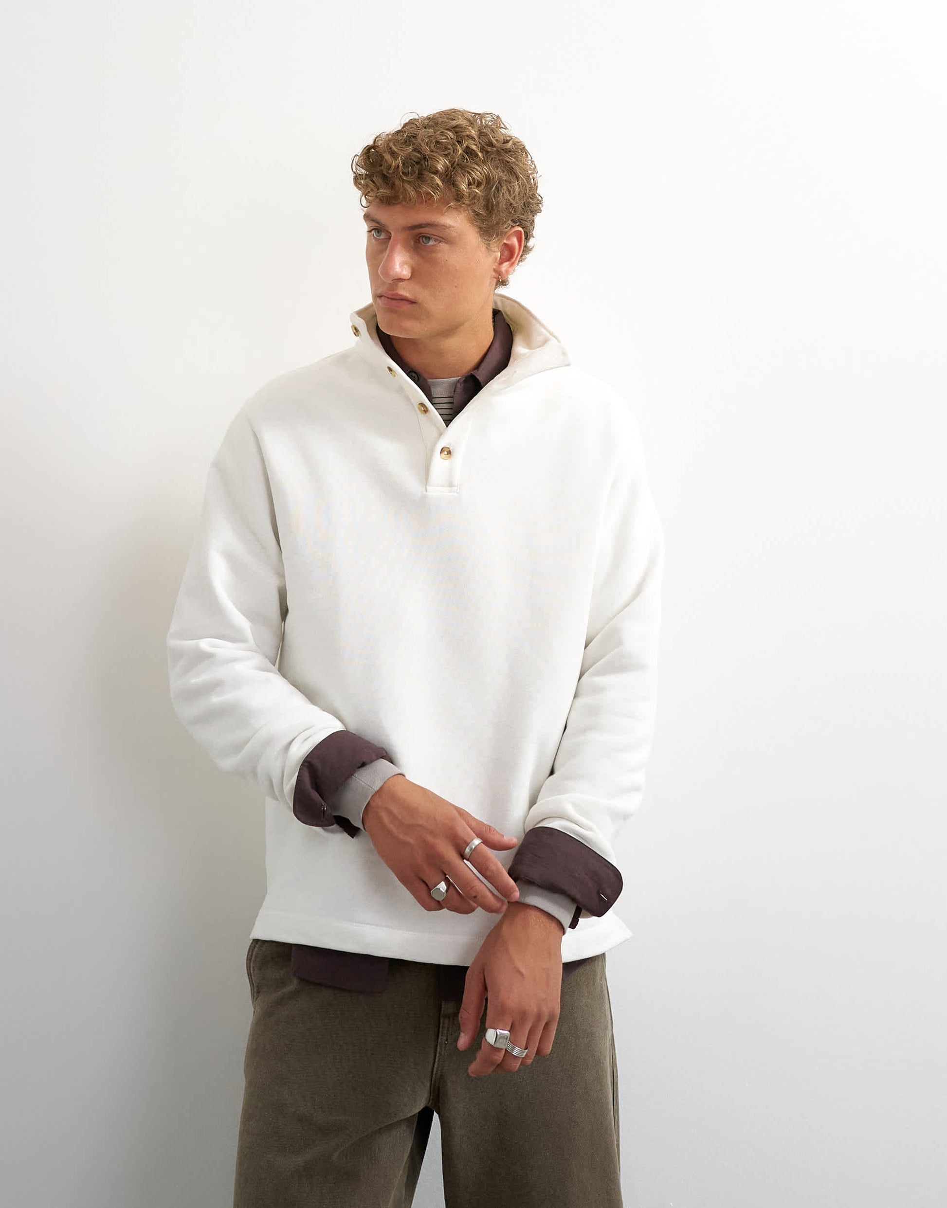Topman classic fit funnel neck sweatshirt in washed ecru