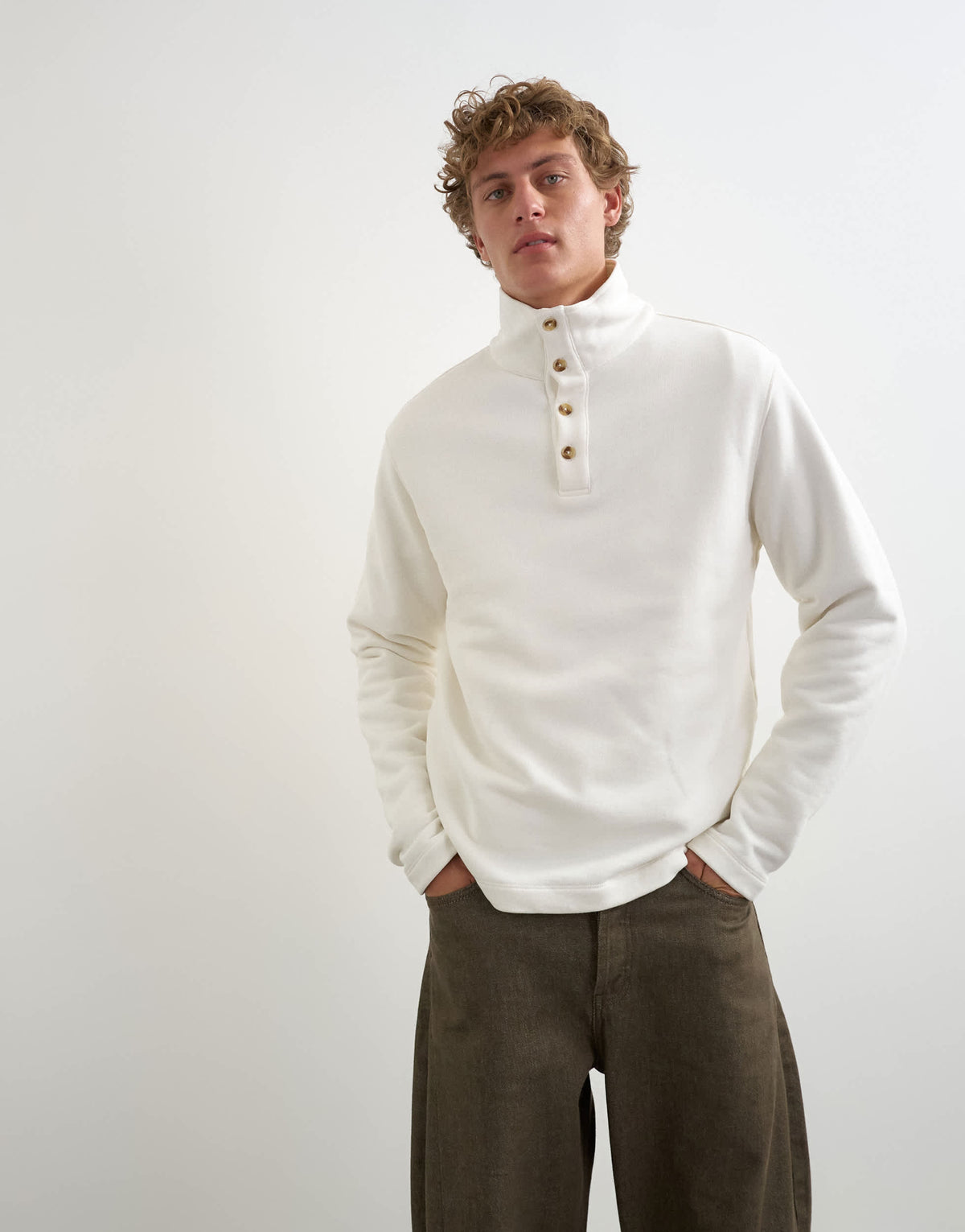 Topman classic fit funnel neck sweatshirt in washed ecru