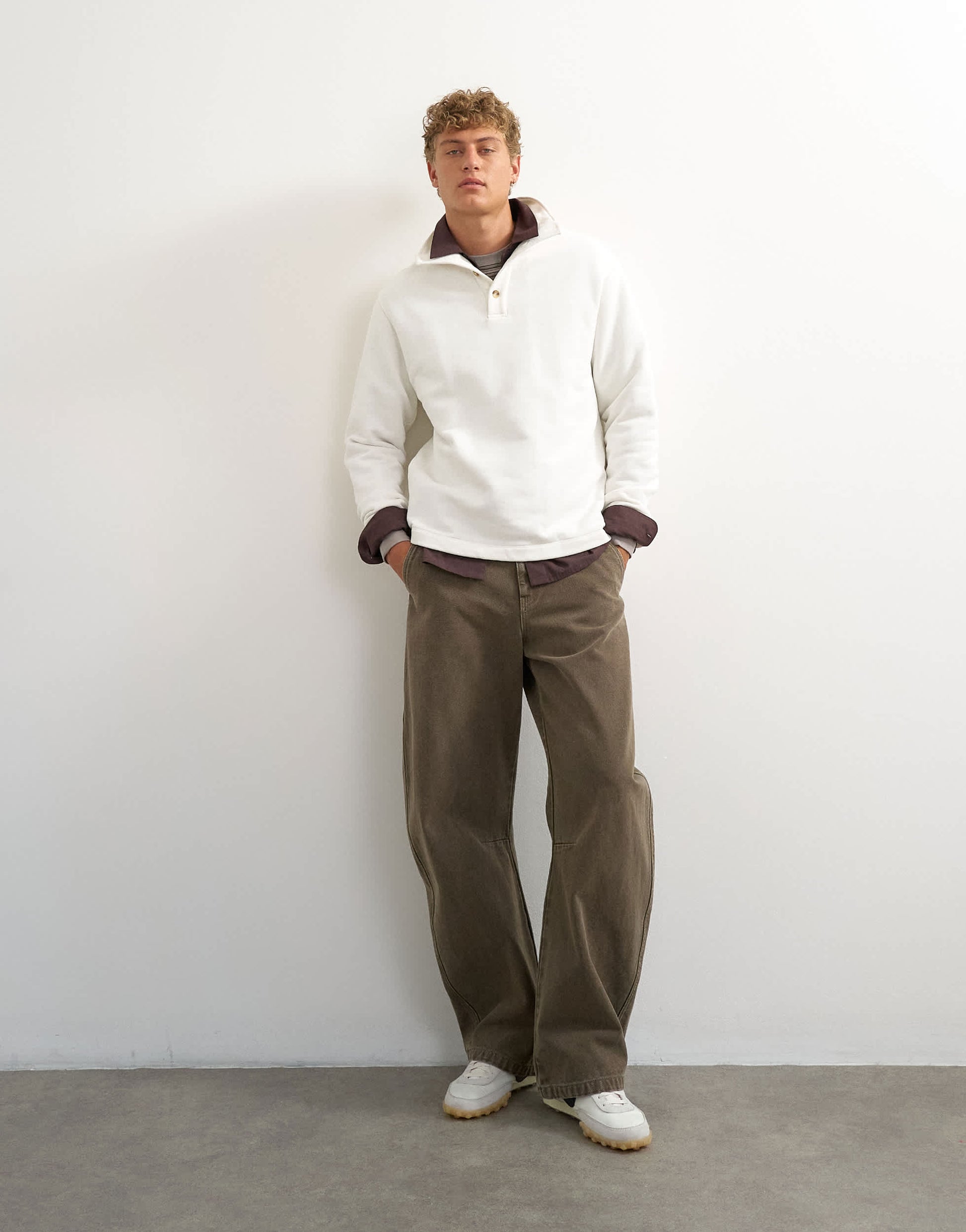 Topman classic fit funnel neck sweatshirt in washed ecru