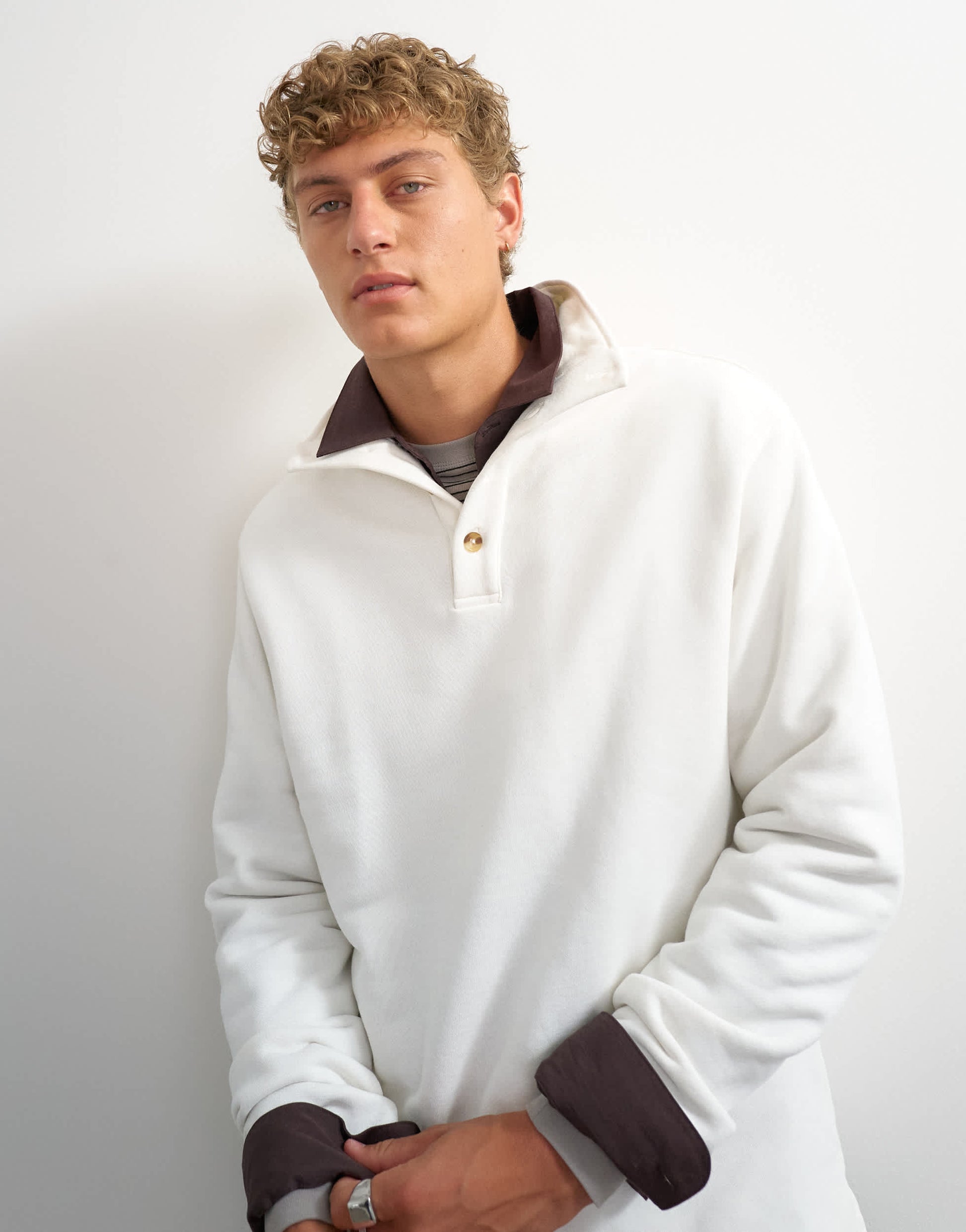 Topman classic fit funnel neck sweatshirt in washed ecru