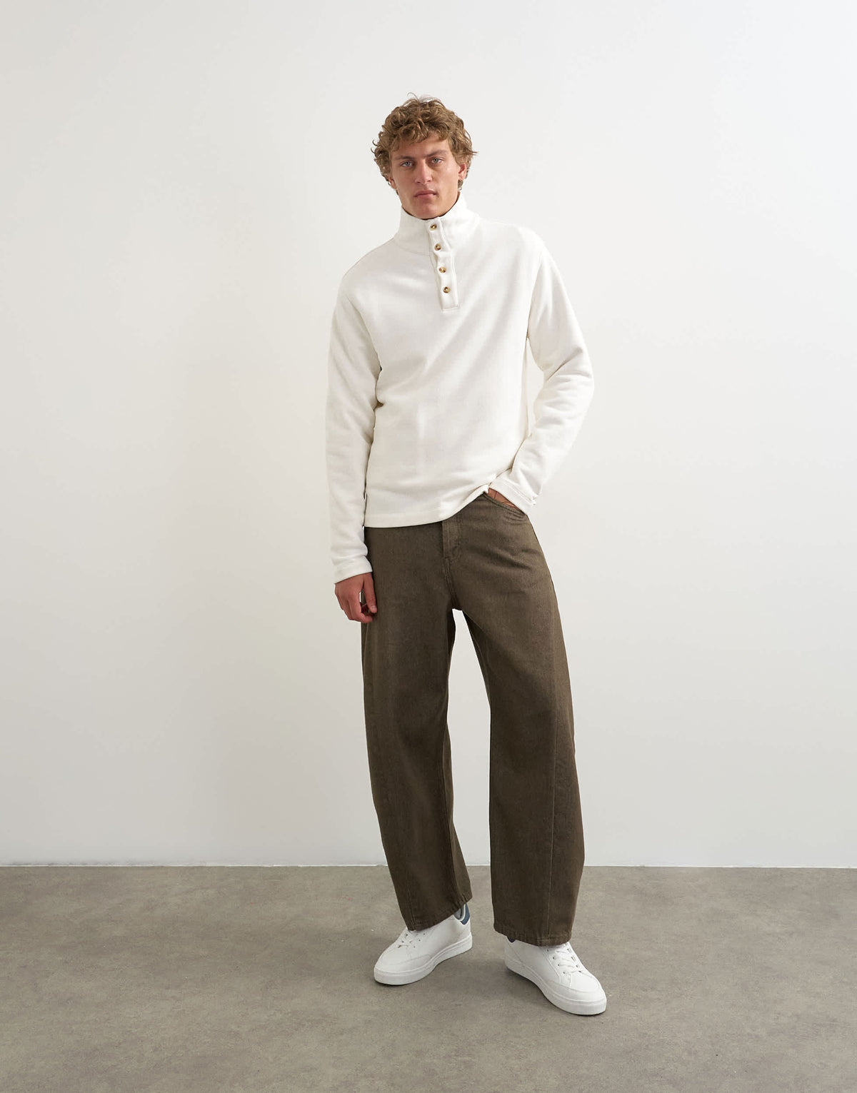 Topman classic fit funnel neck sweatshirt in washed ecru