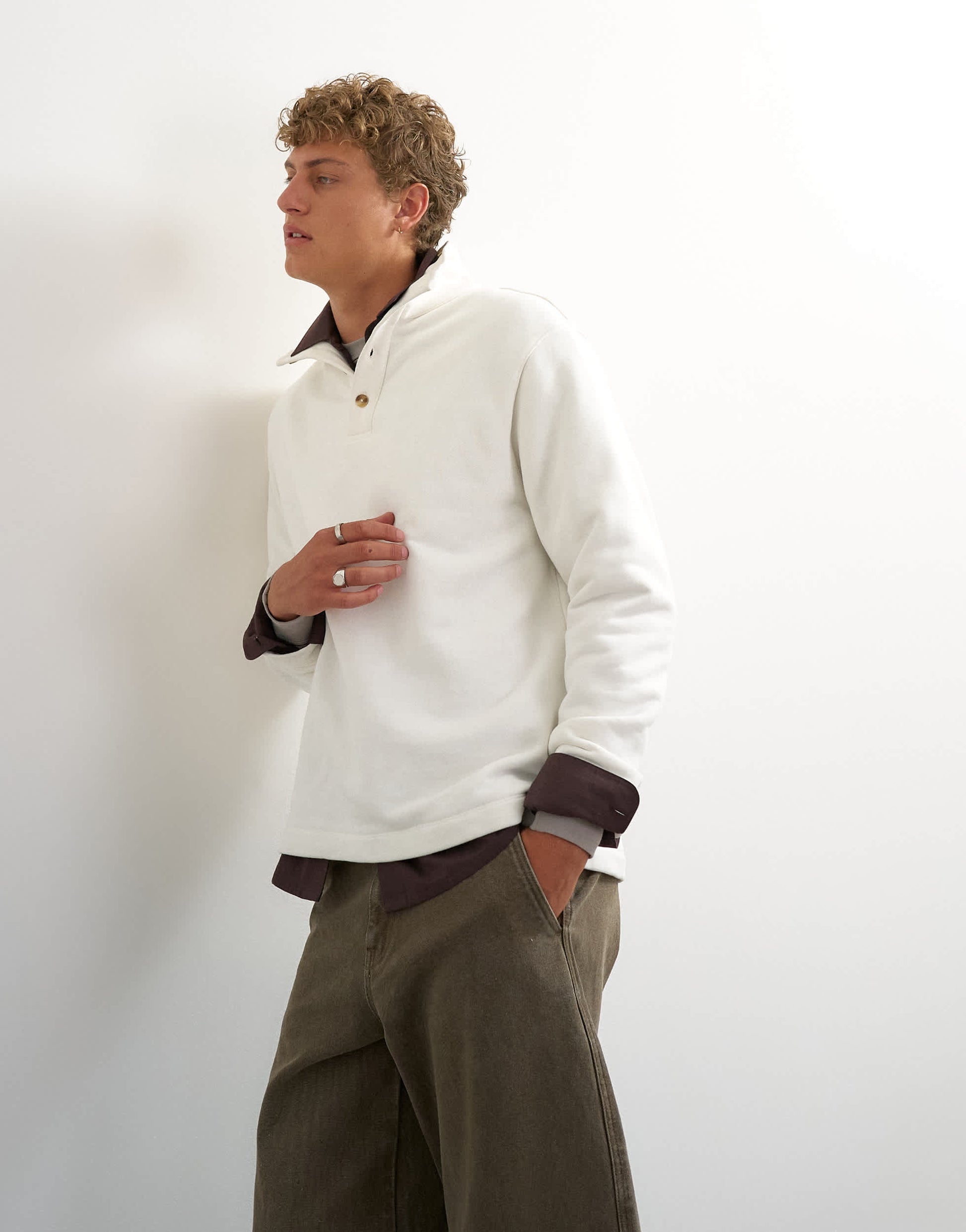 Topman classic fit funnel neck sweatshirt in washed ecru