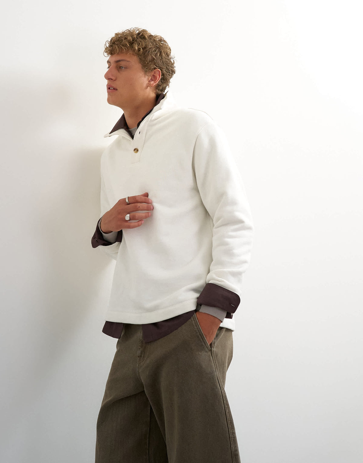 Topman classic fit funnel neck sweatshirt in washed ecru