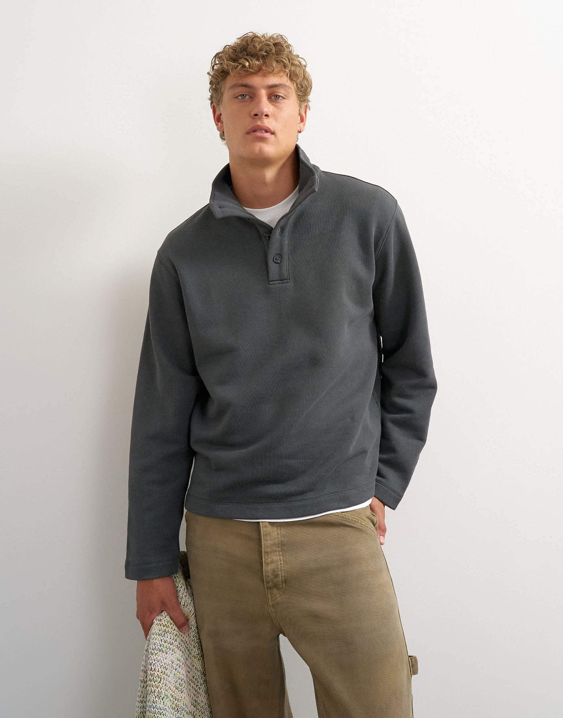 Topman classic fit funnel neck sweatshirt in washed black