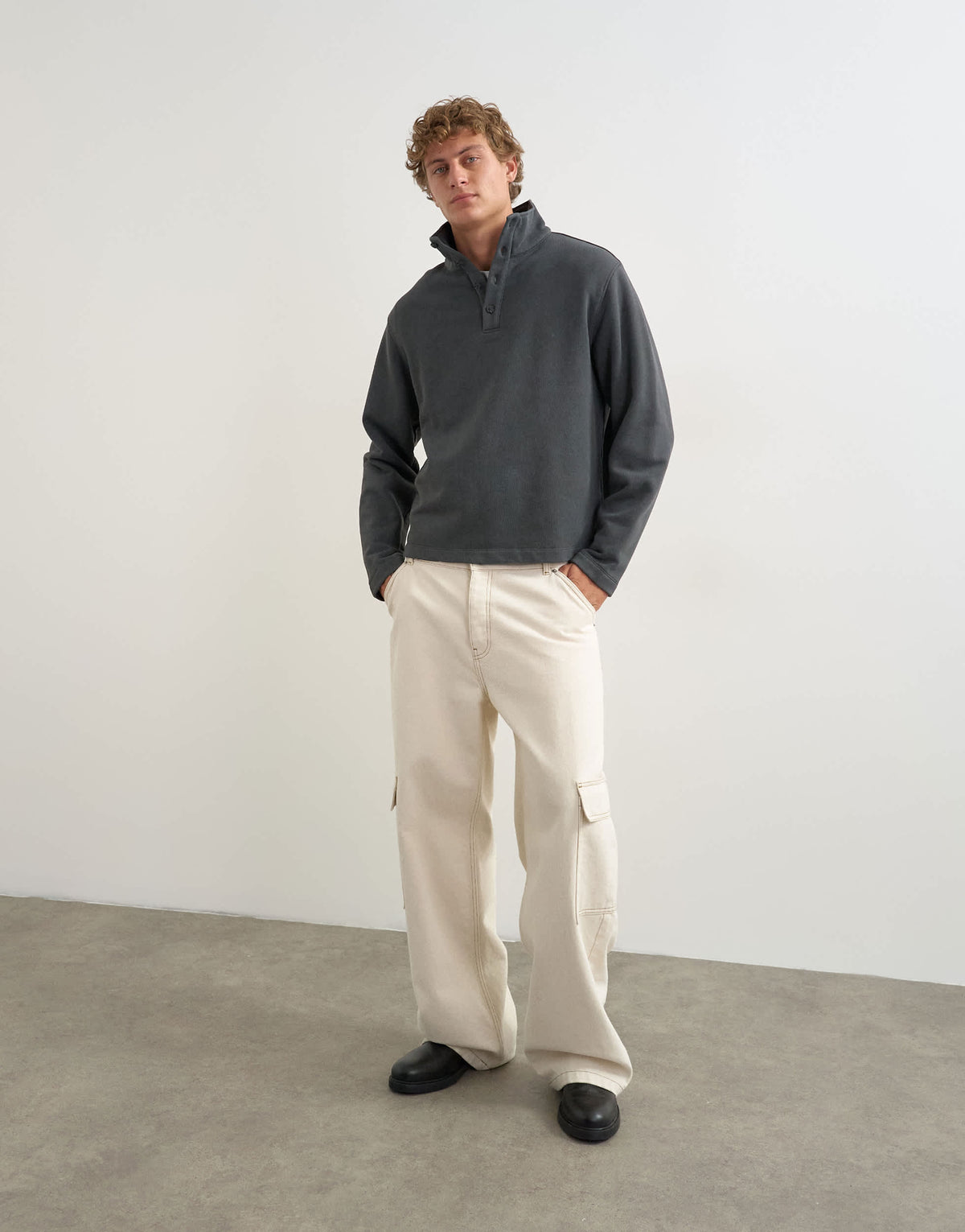 Topman classic fit funnel neck sweatshirt in charcoal