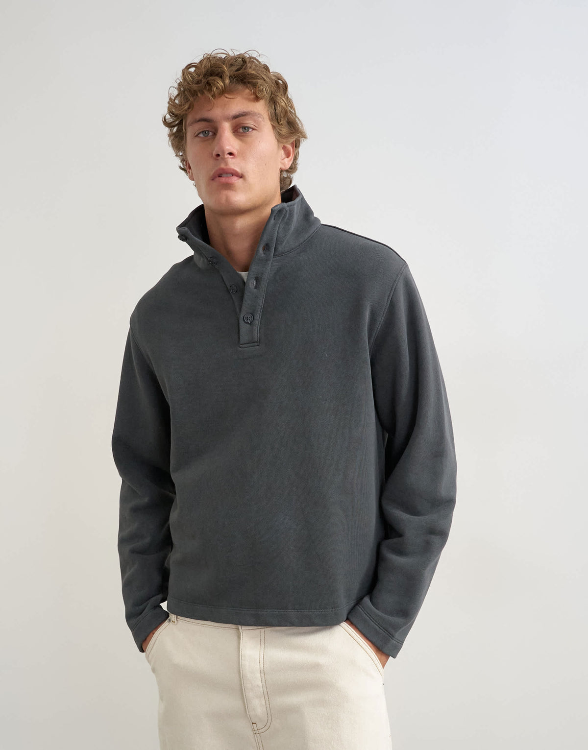 Topman classic fit funnel neck sweatshirt in charcoal