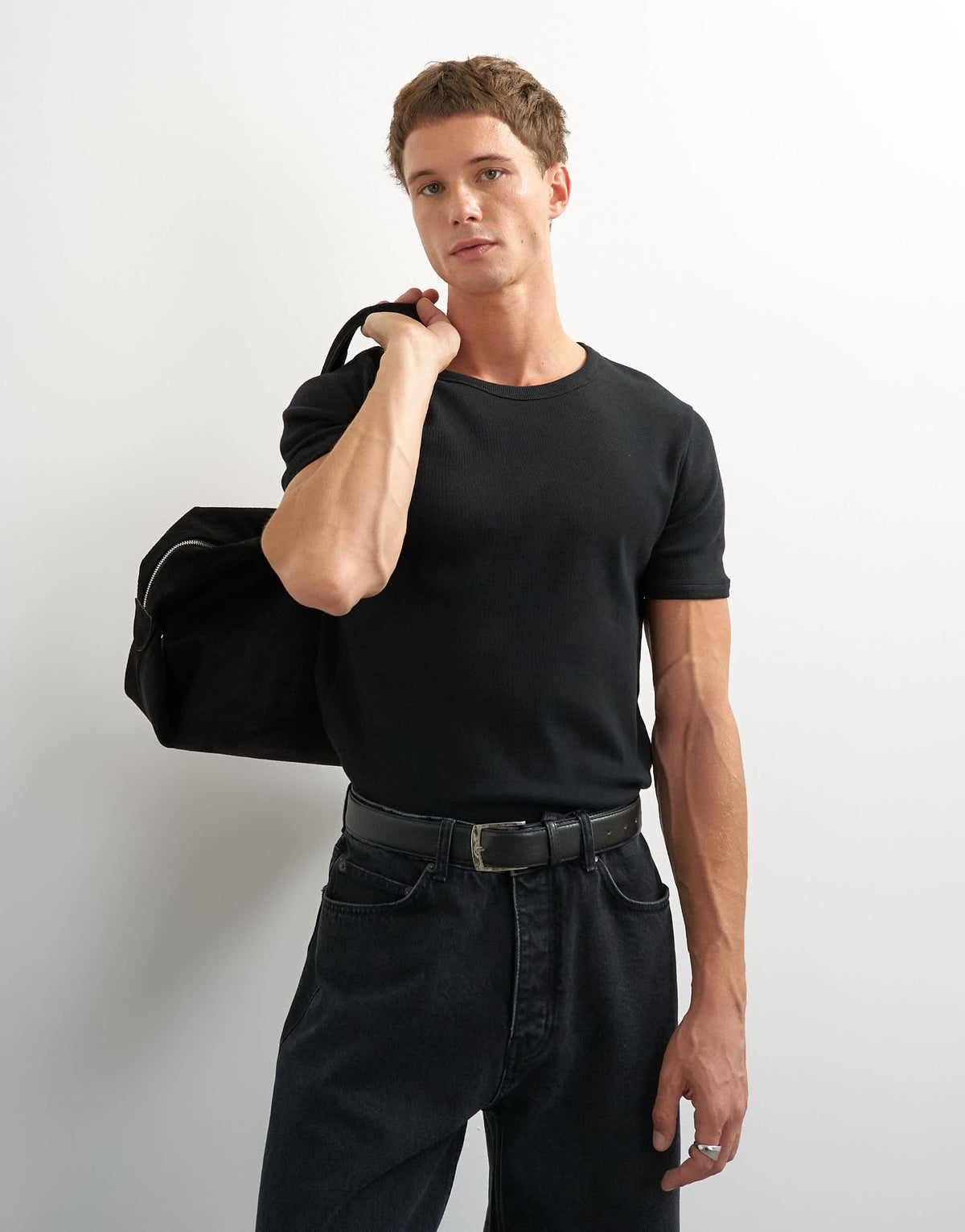 Topman slim fit rib t-shirt in black