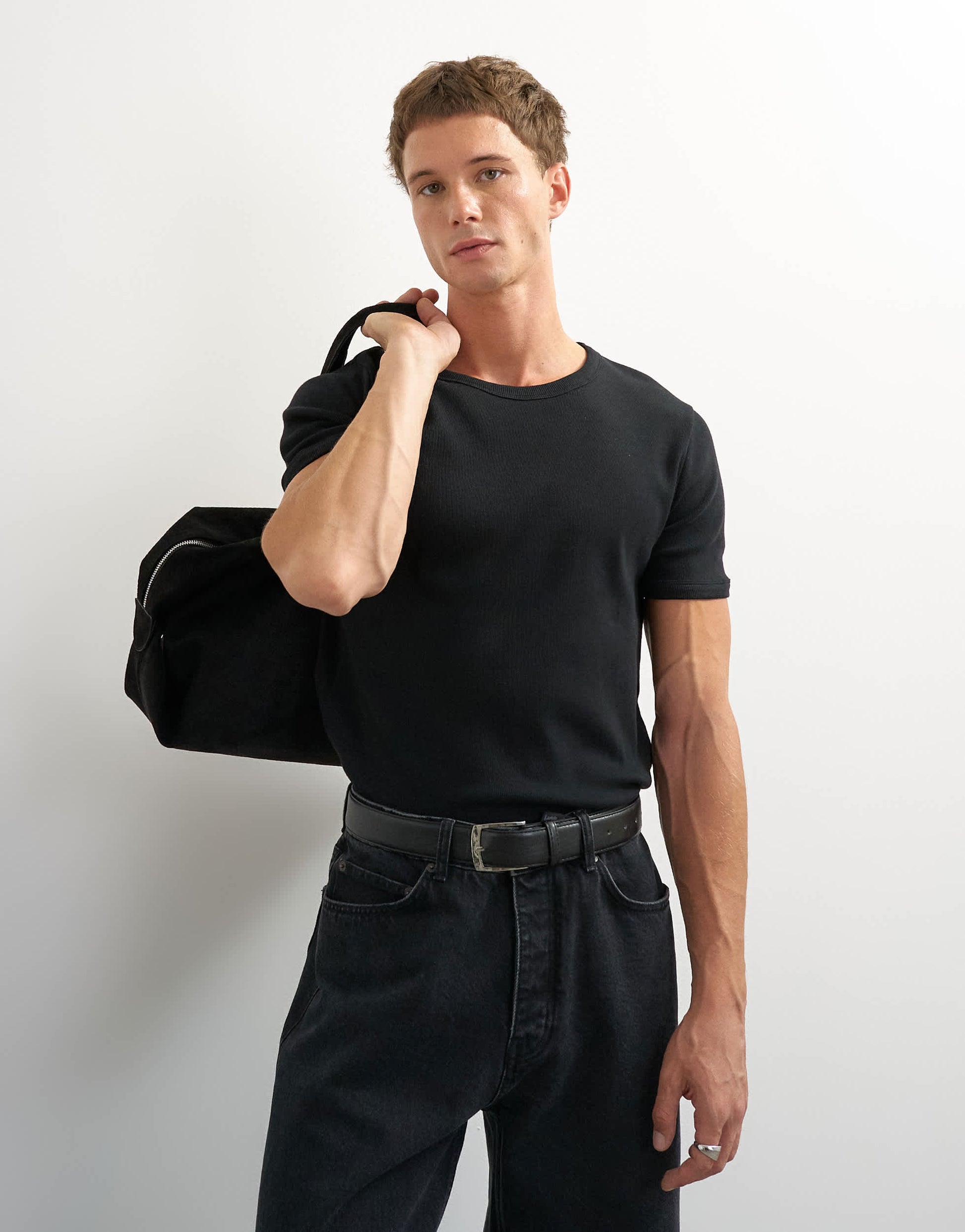 Topman slim fit rib t-shirt in black