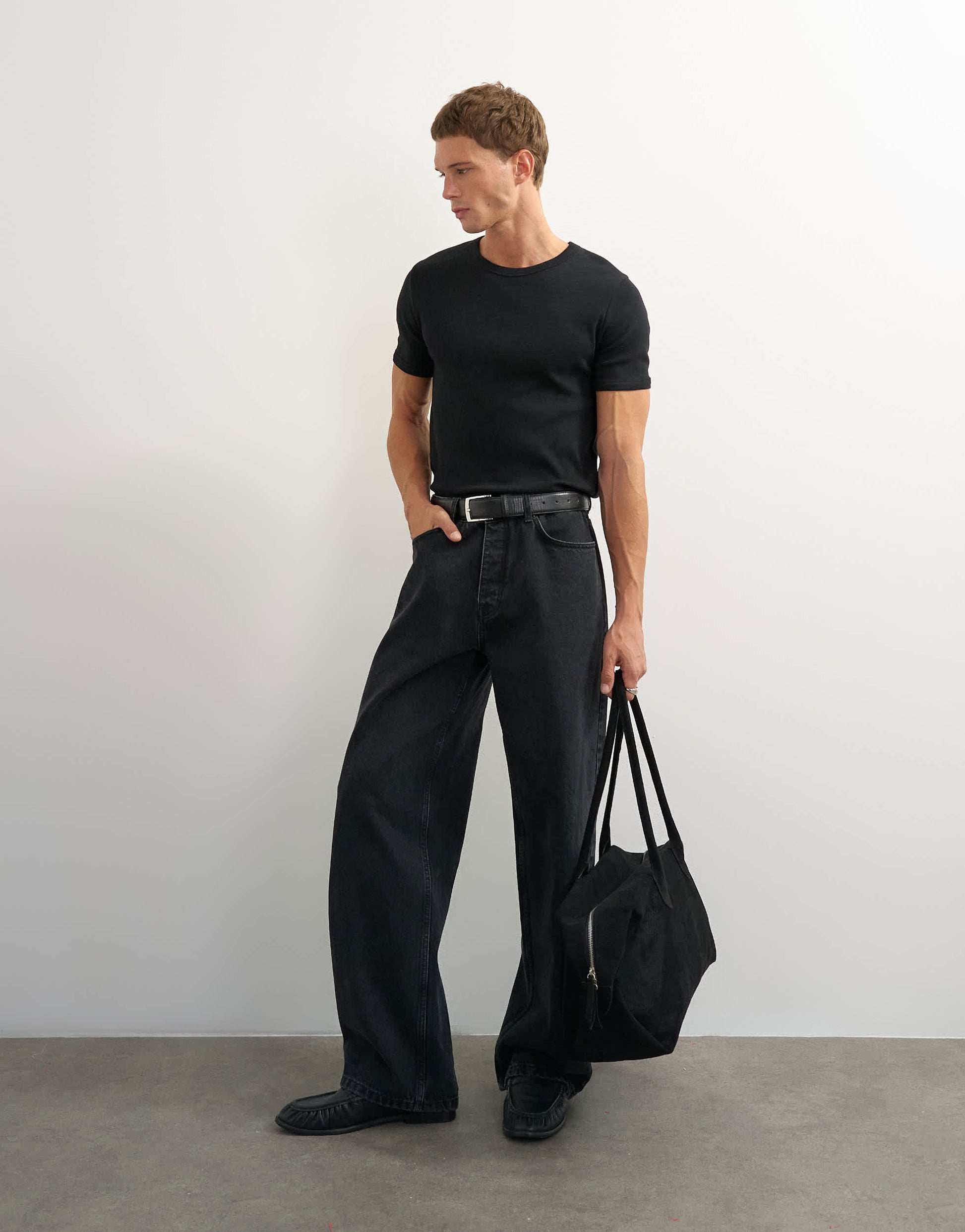 Topman slim fit rib t-shirt in black