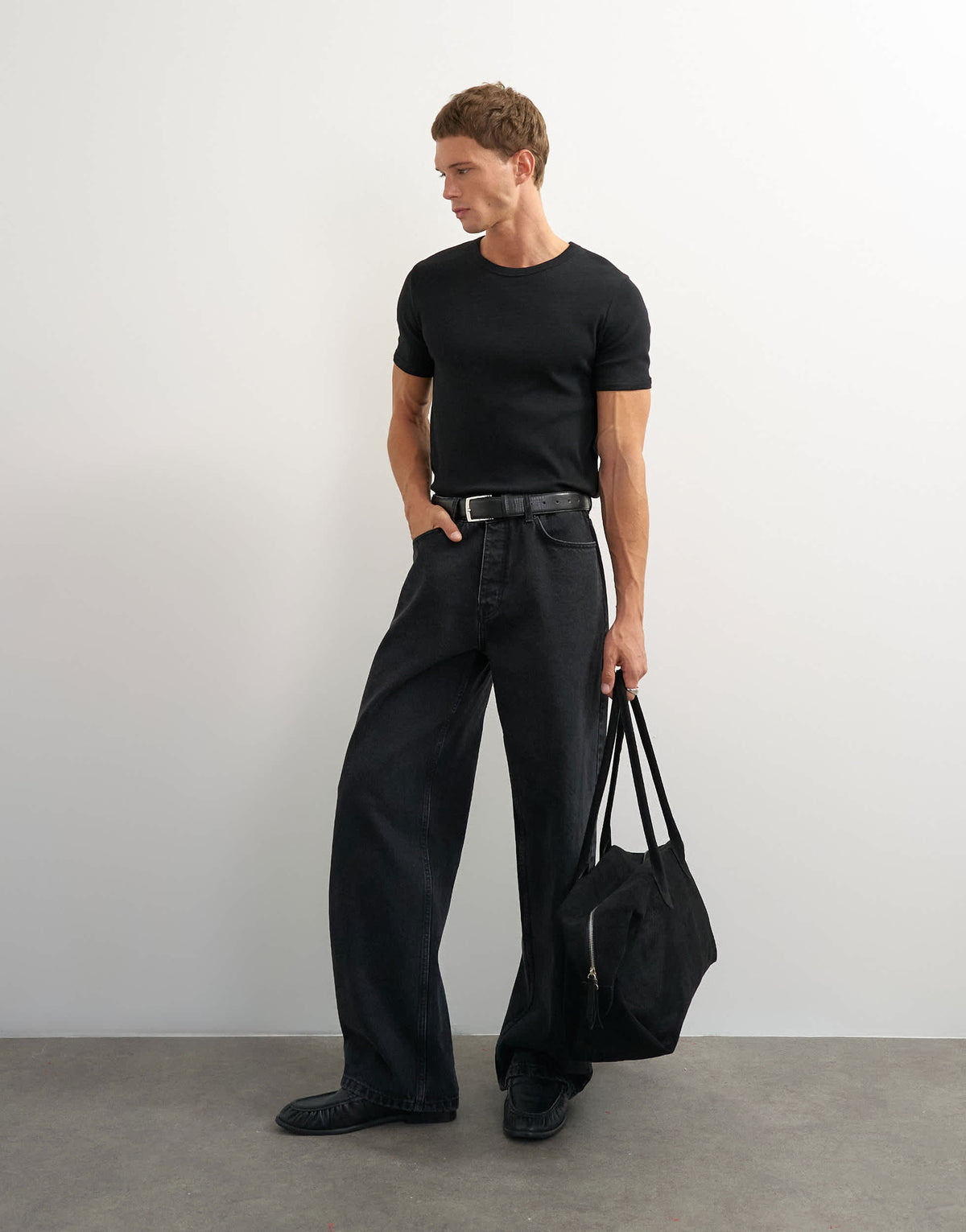 Topman slim fit rib t-shirt in black