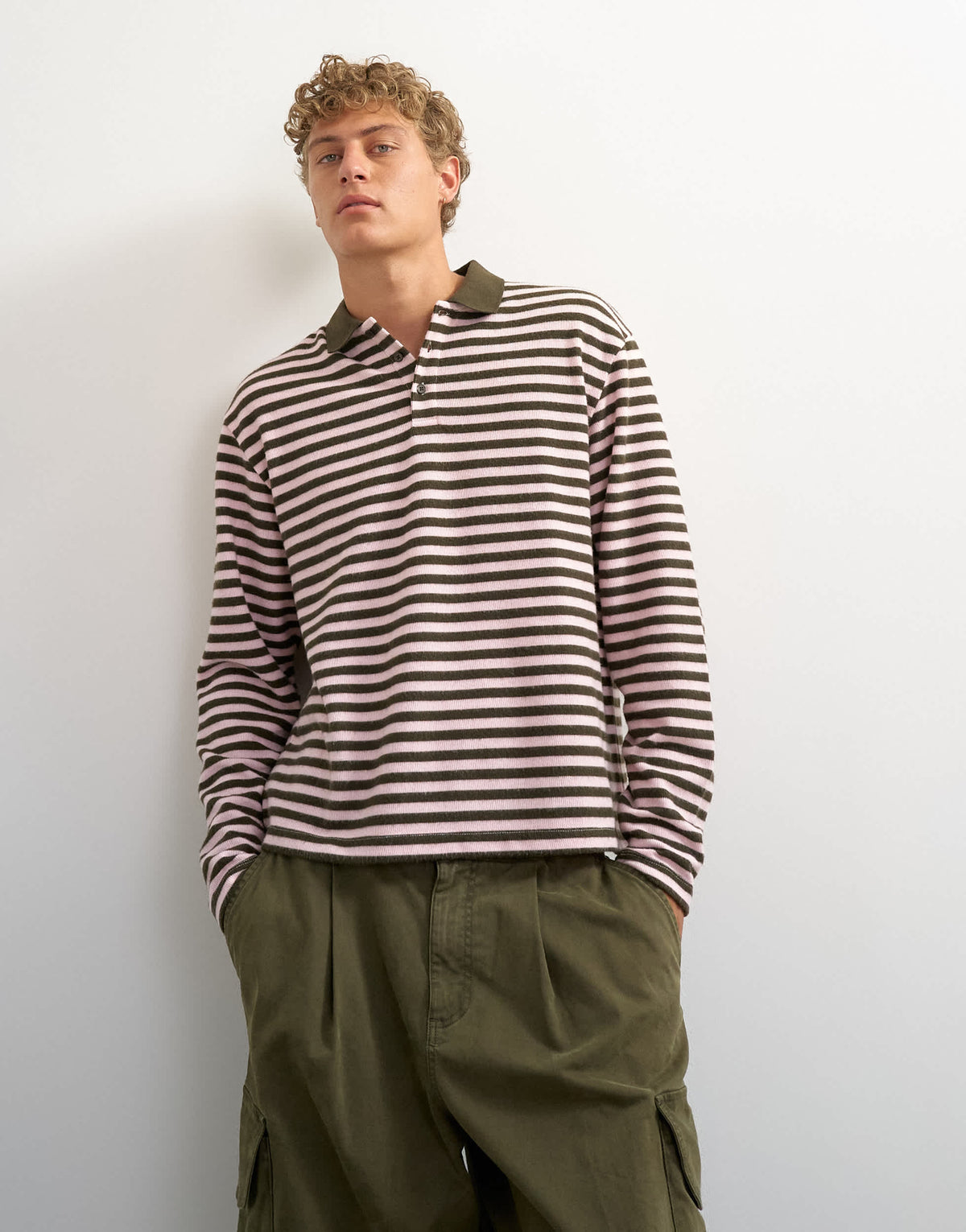 Topman relaxed fit crop brushed polo with stripe in pink
