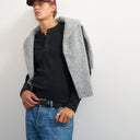 Topman premium classic fit long sleeve textured henley with woven placket in black