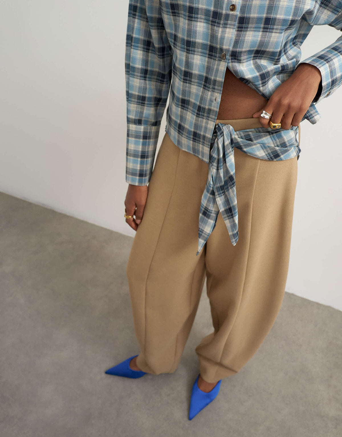Topshop co ord contrast check wrap barrel trouser in brown 