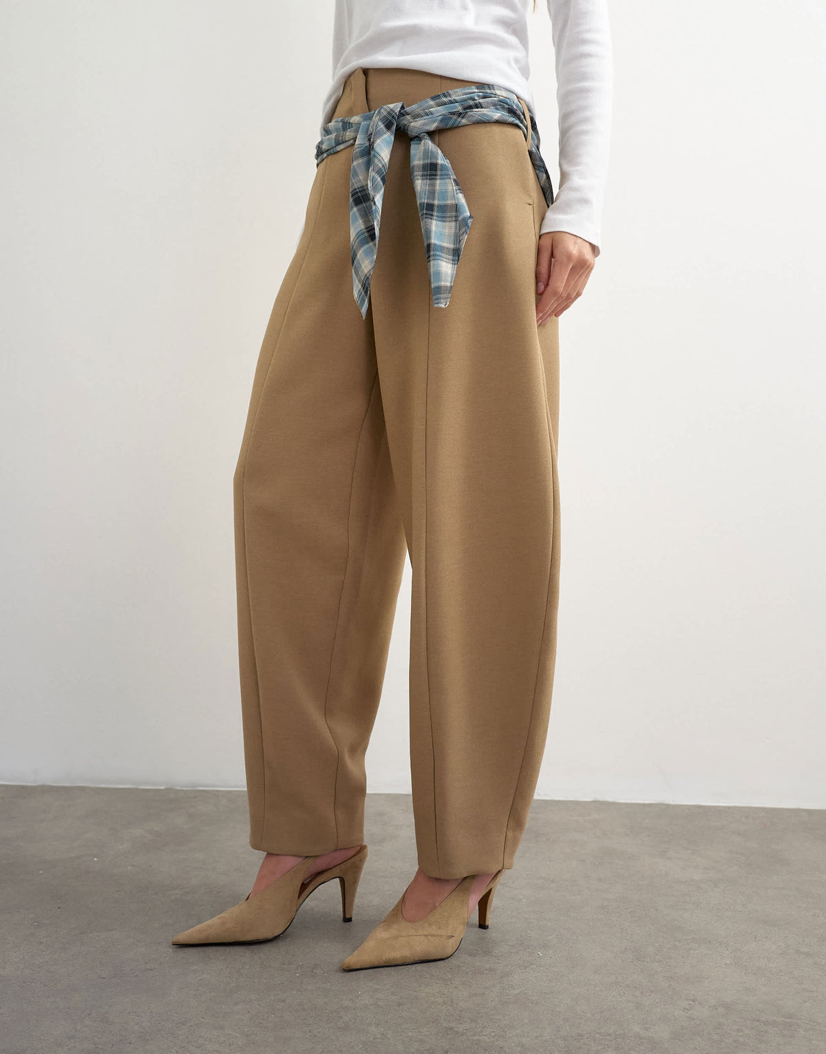 Topshop co ord contrast check wrap barrel trouser in navy