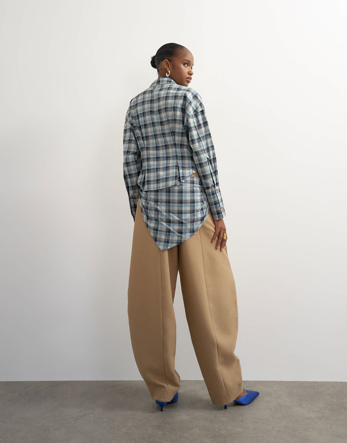 Topshop co ord contrast check wrap barrel trouser in brown 