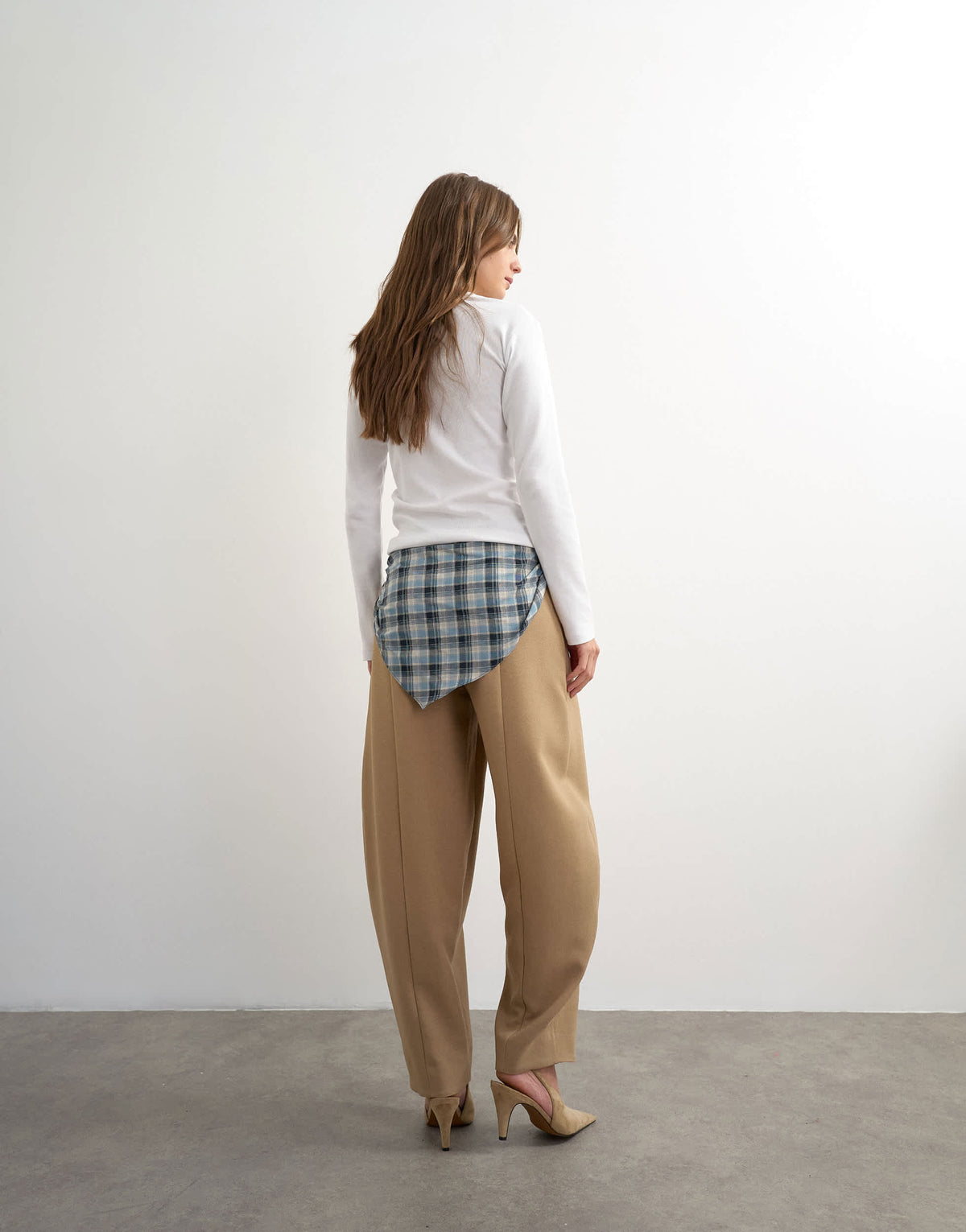 Topshop co ord contrast check wrap barrel trouser in brown 