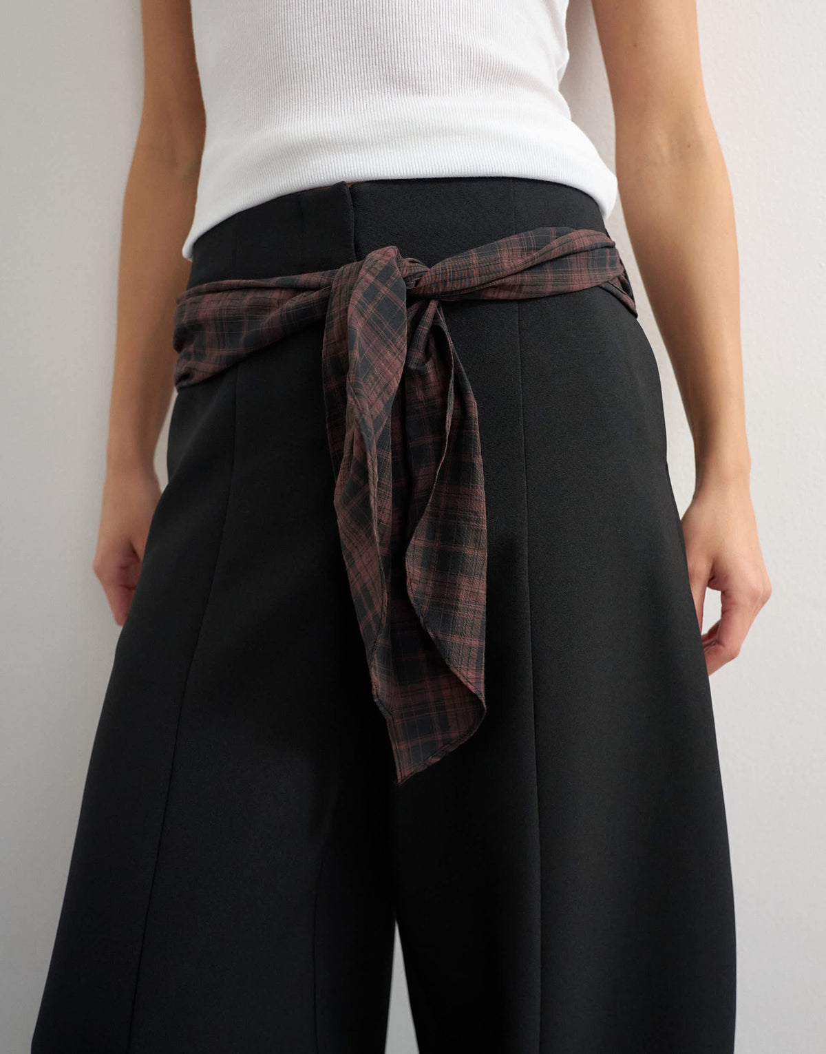 Topshop co ord contrast check wrap barrel trouser in brown