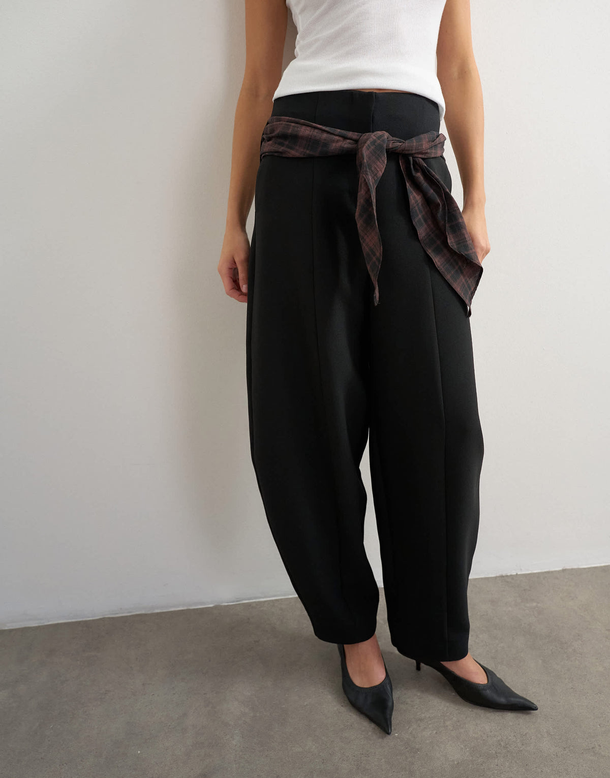 Topshop co ord contrast check wrap barrel trouser in brown