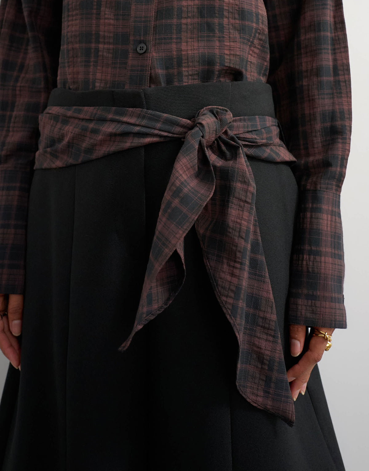 Topshop co ord contrast check wrap barrel trouser in black