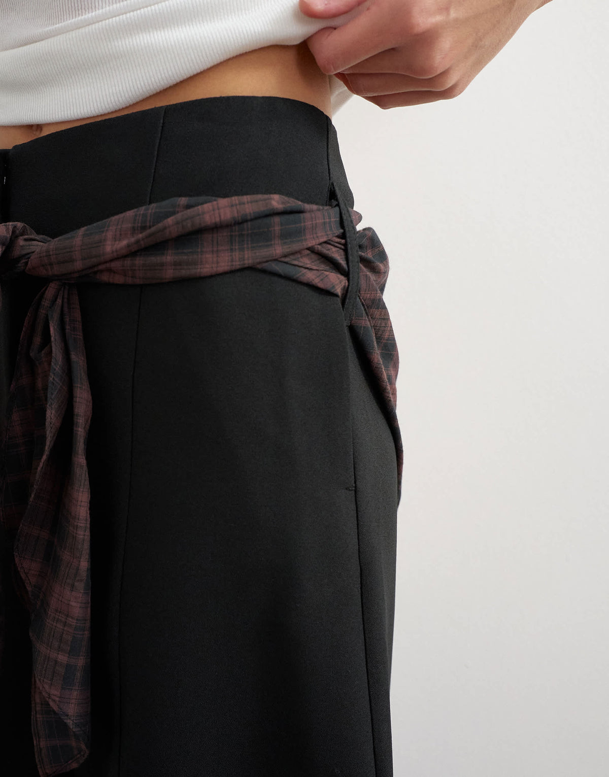 Topshop co ord contrast check wrap barrel trouser in brown