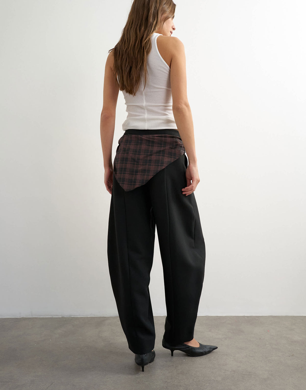 Topshop co ord contrast check wrap barrel trouser in brown