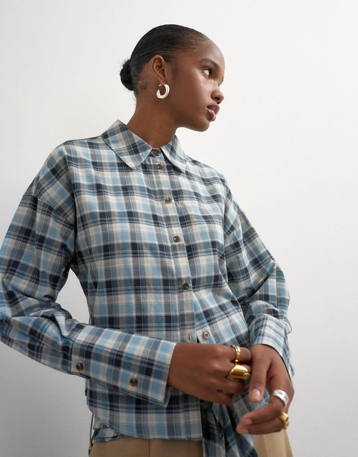 Topshop co ord cinch check shirt in navy