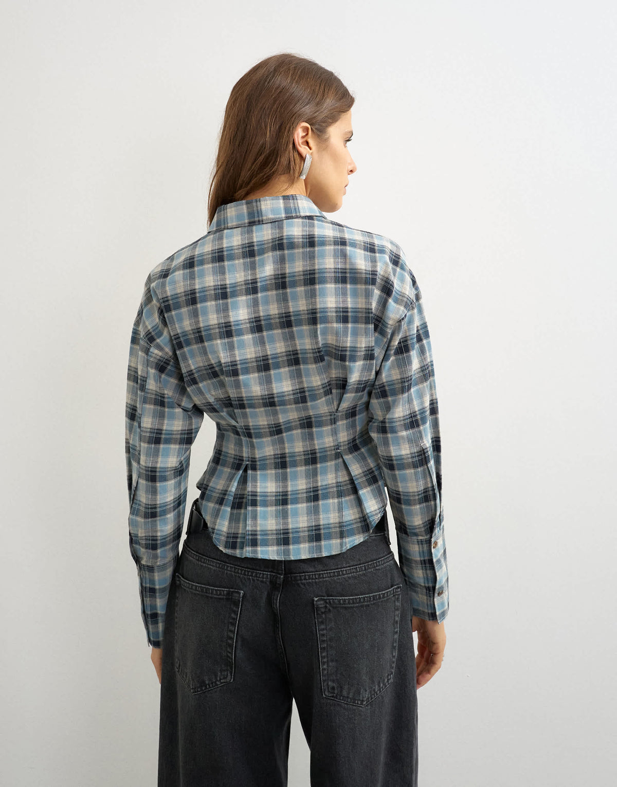 Topshop co ord cinch check shirt in navy