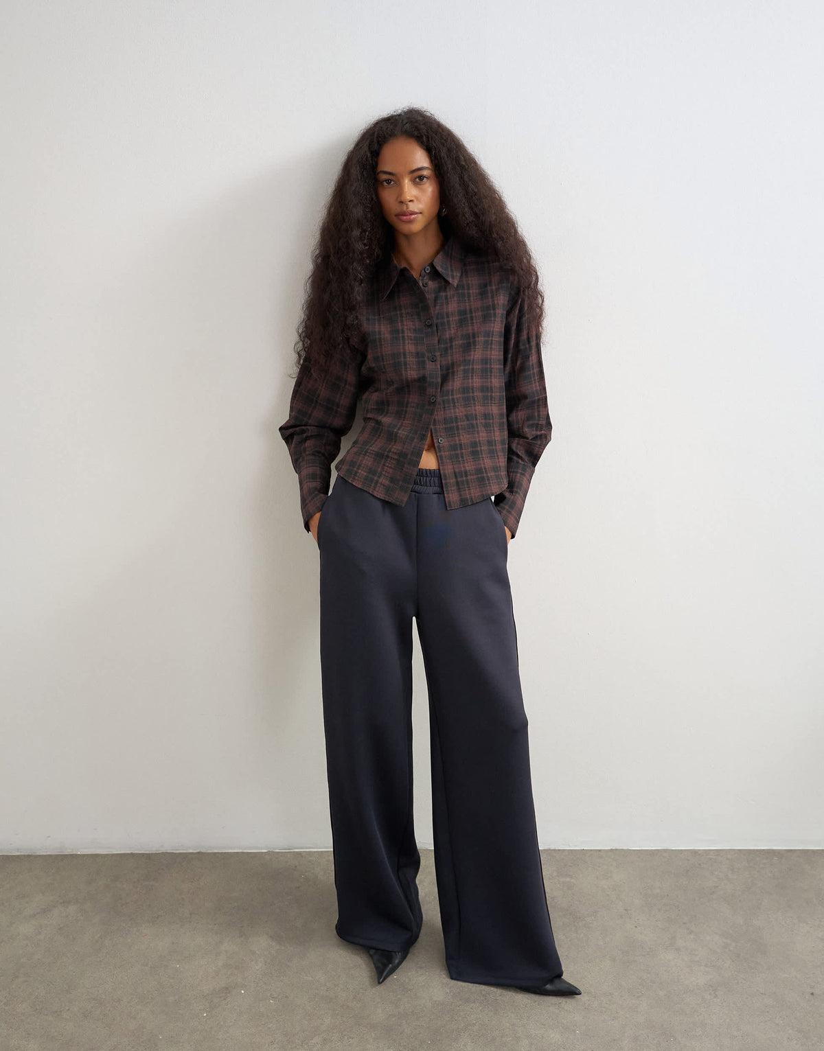 Topshop co ord cinch check shirt in brown