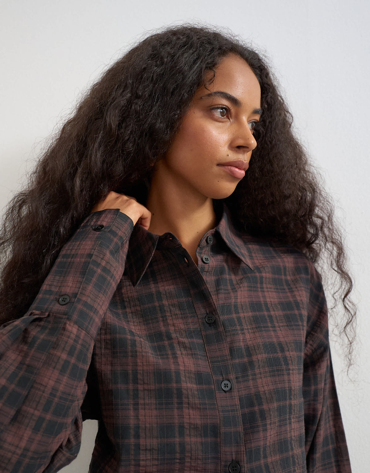 Topshop co ord cinch check shirt in brown