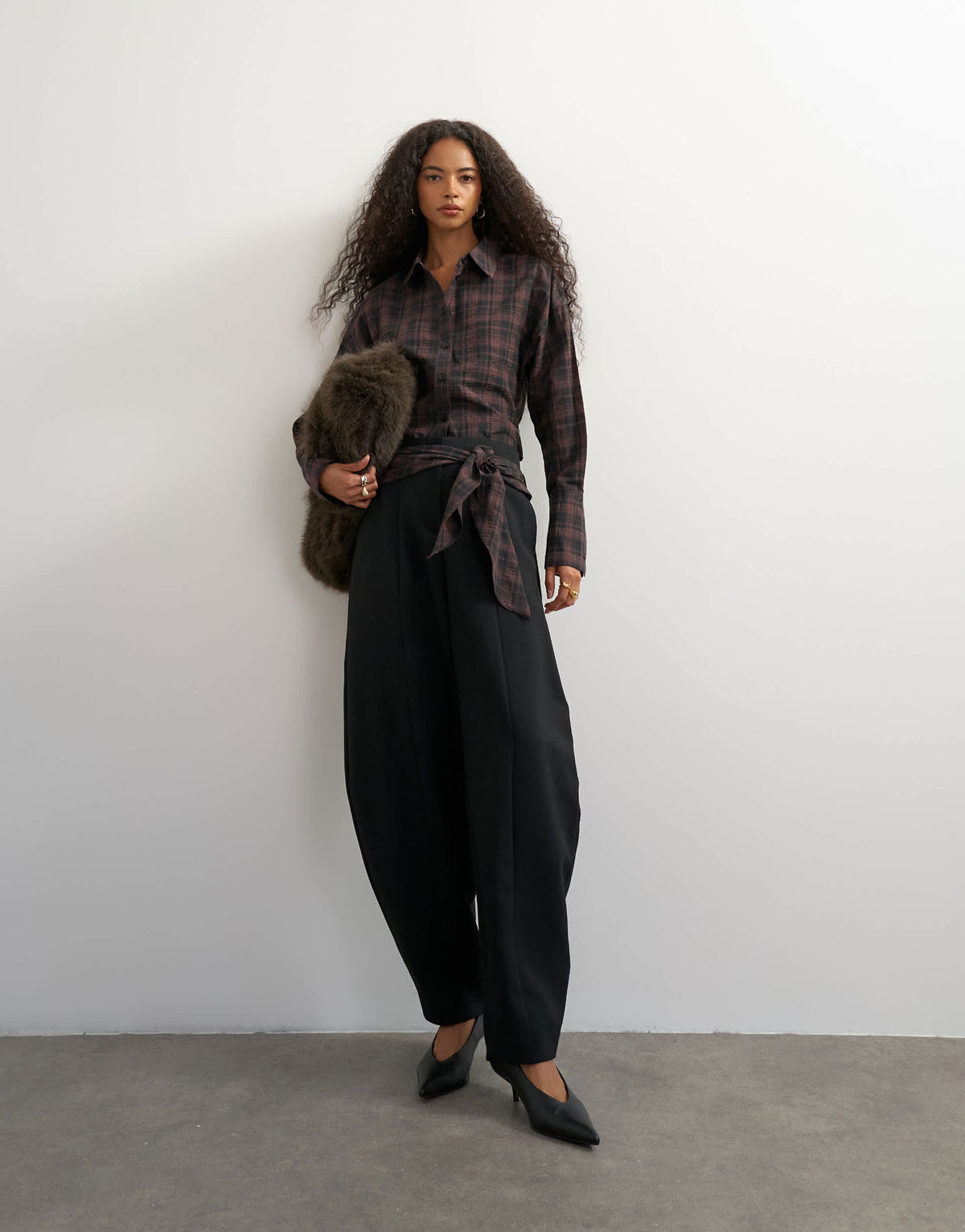 Topshop co ord cinch check shirt in brown