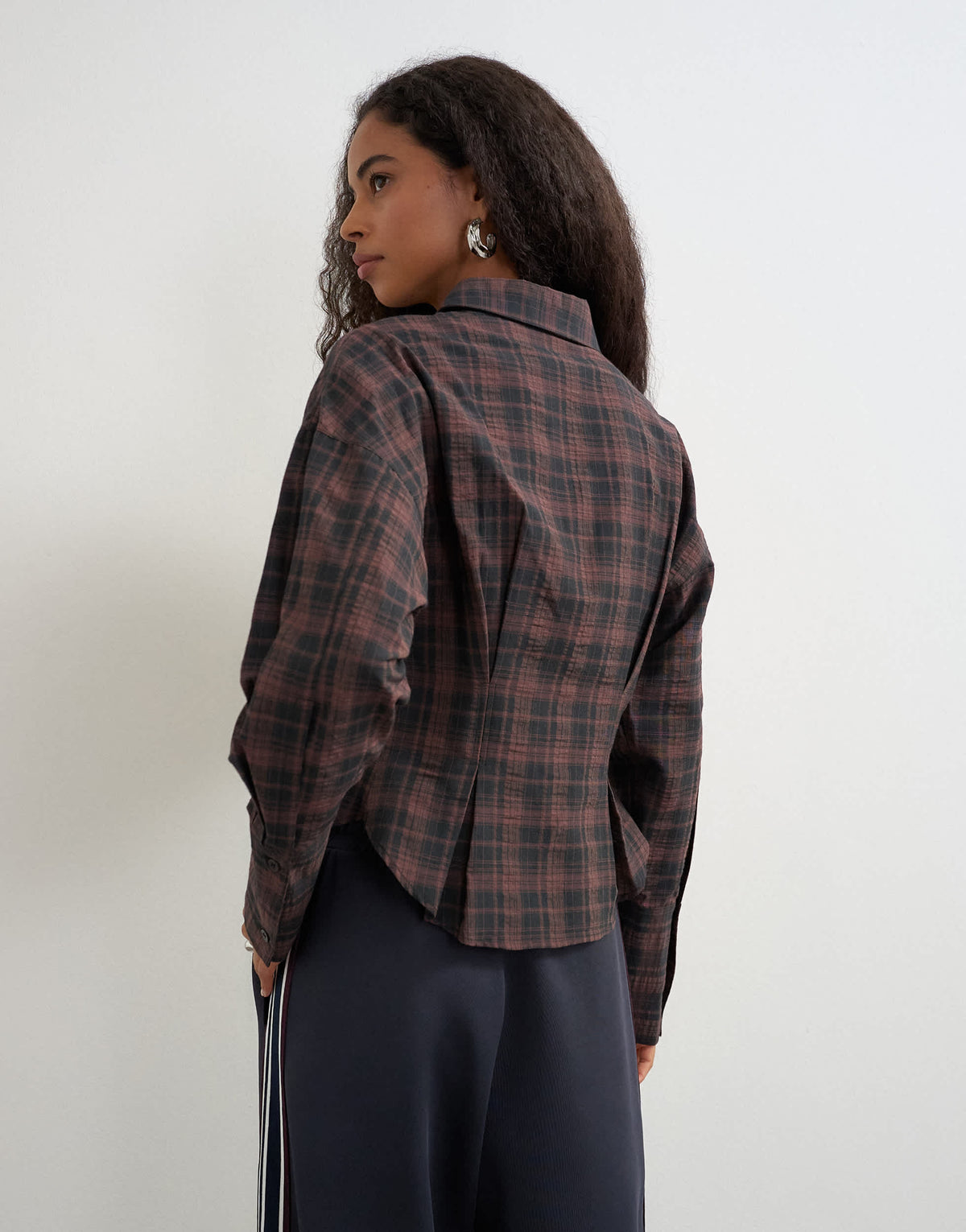 Topshop co ord cinch check shirt in brown