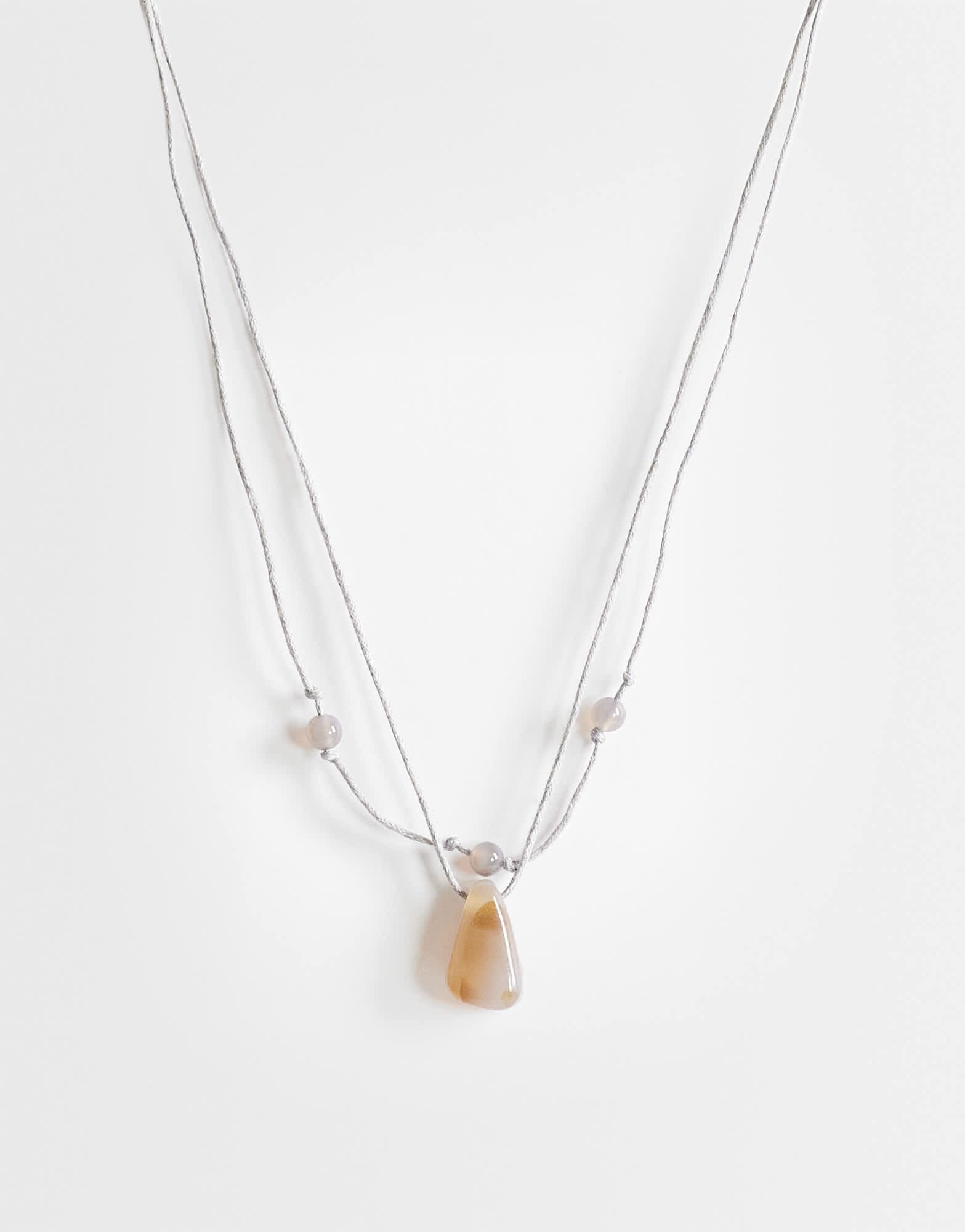 Topshop Ottie cord necklace with semi precious stones in light grey