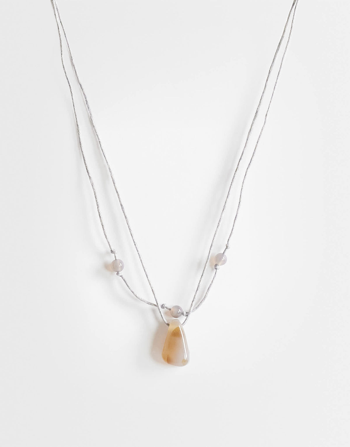 Topshop Ottie cord necklace with semi precious stones in light grey