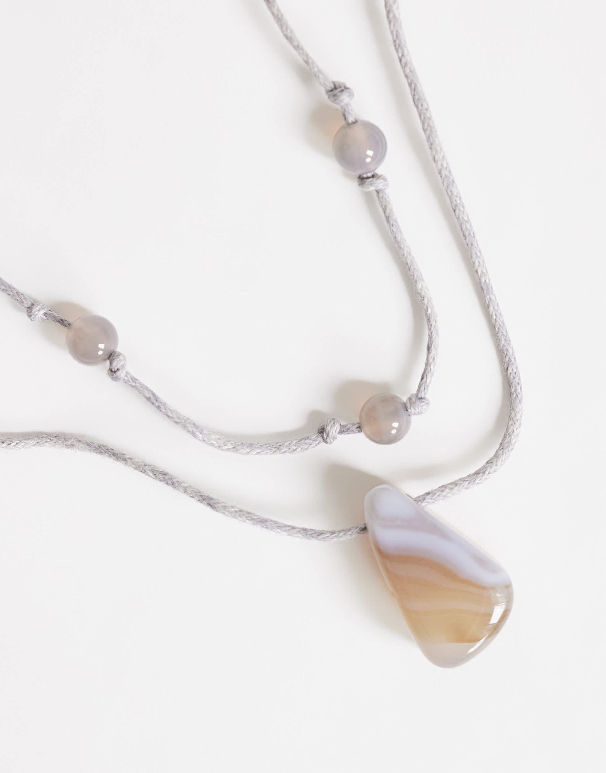 Topshop Ottie cord necklace with semi precious stones in light grey