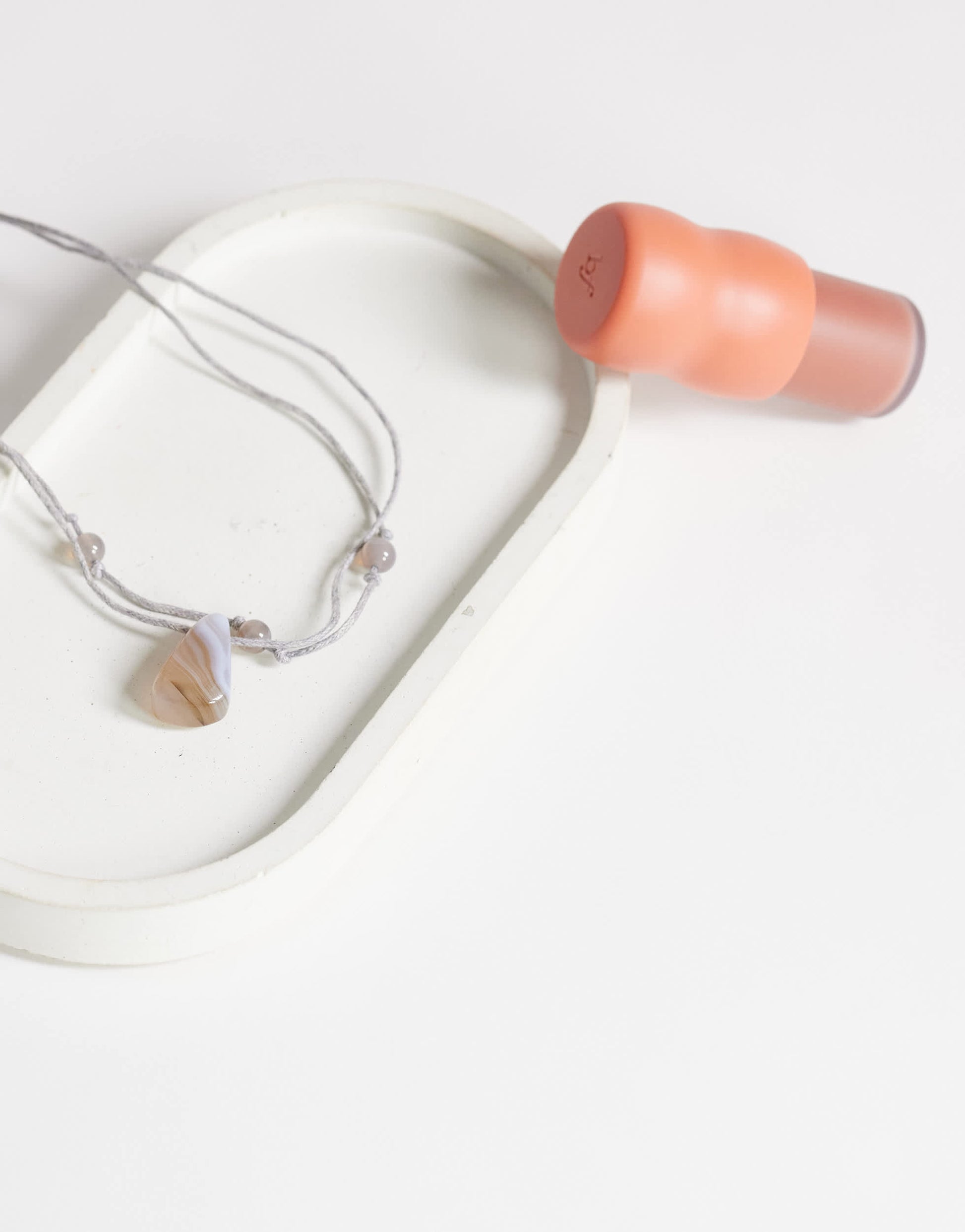 Topshop Ottie cord necklace with semi precious stones in light grey