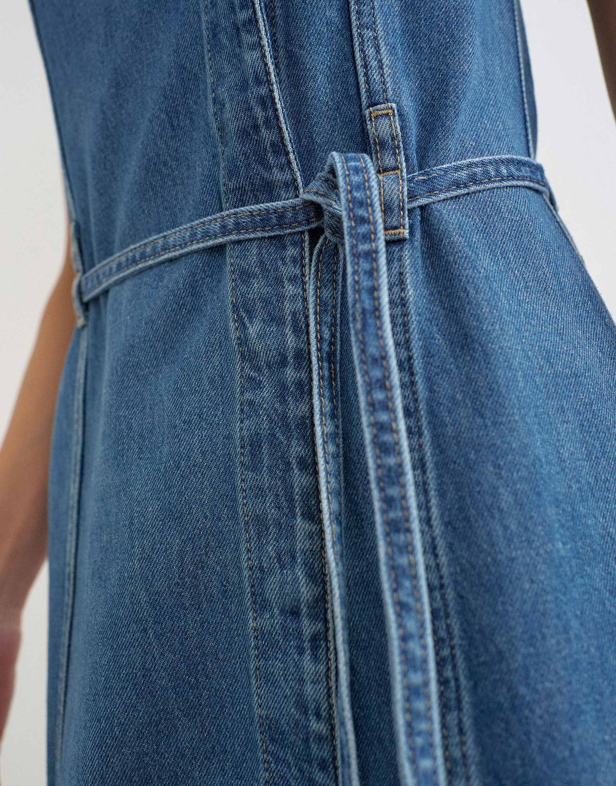 Topshop denim funnel neck midi dress in mid blue