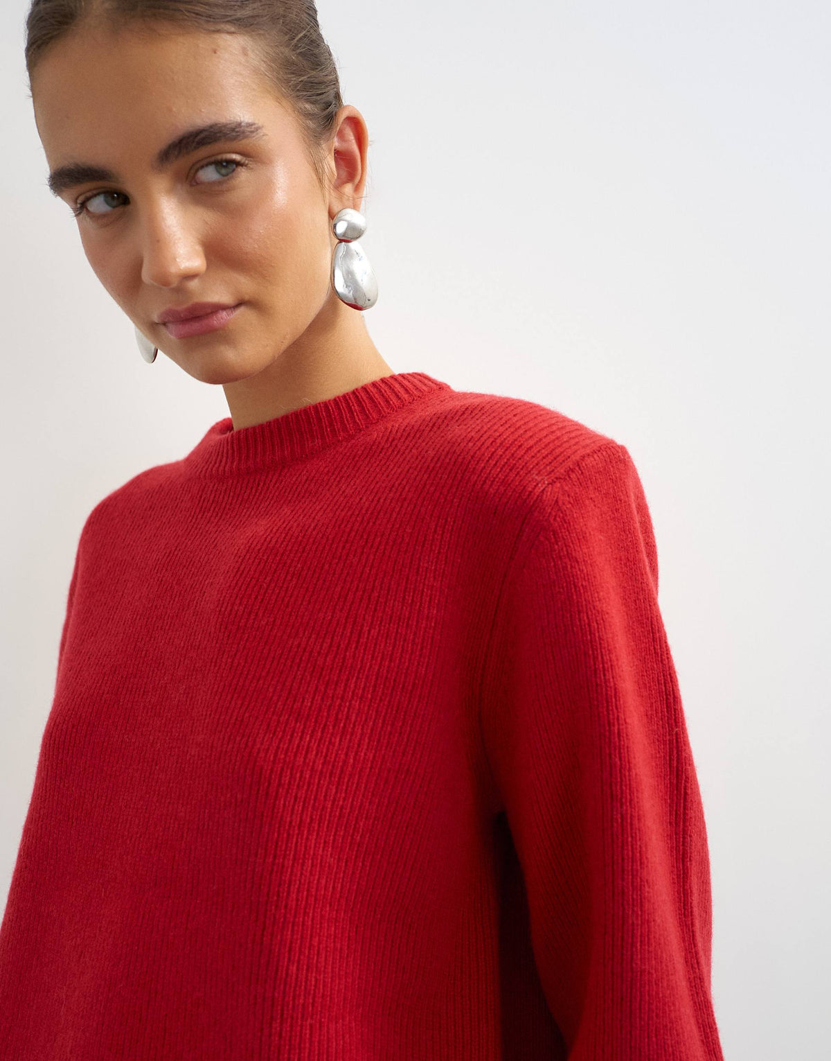 Topshop knitted premium pure lambswool soft shoulder pad jumper in red with blue tipping