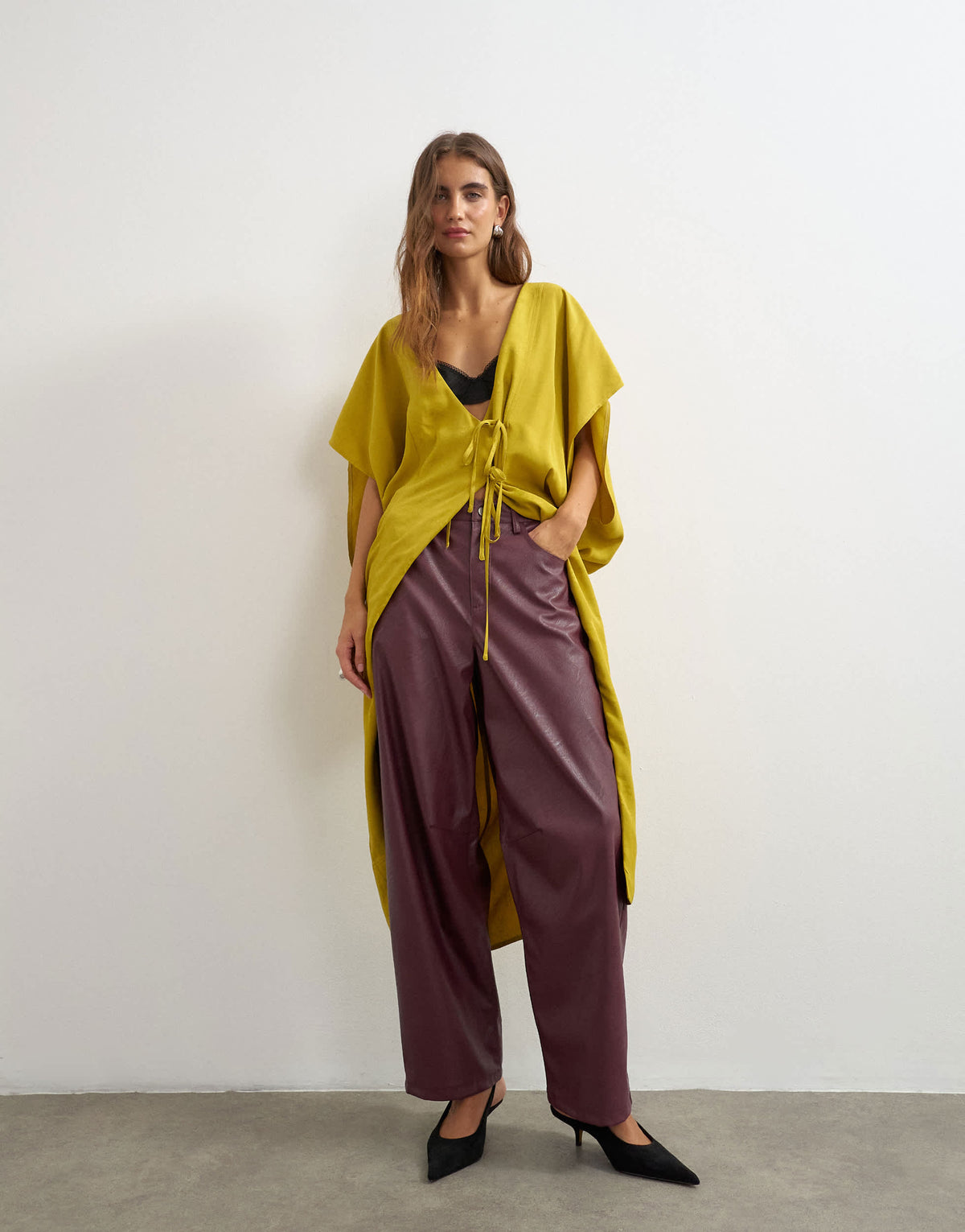 Topshop faux leather barrel leg trouser in fig