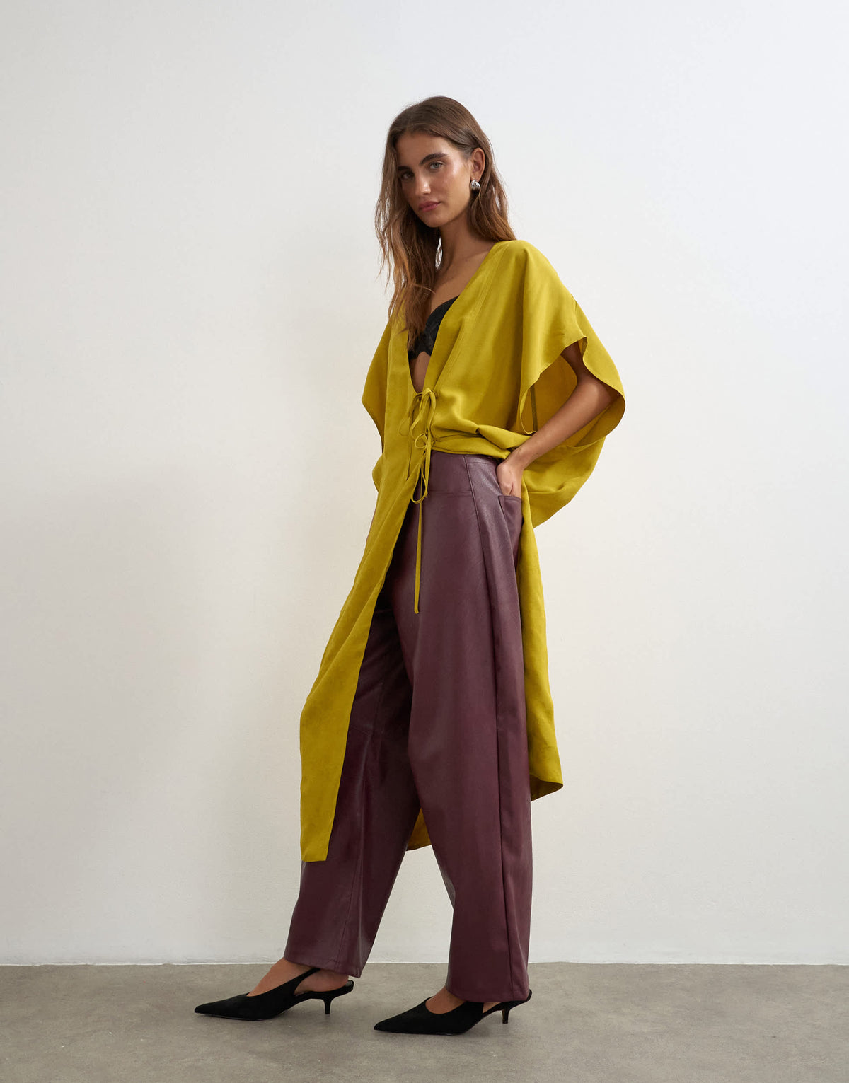 Topshop faux leather barrel leg trouser in fig