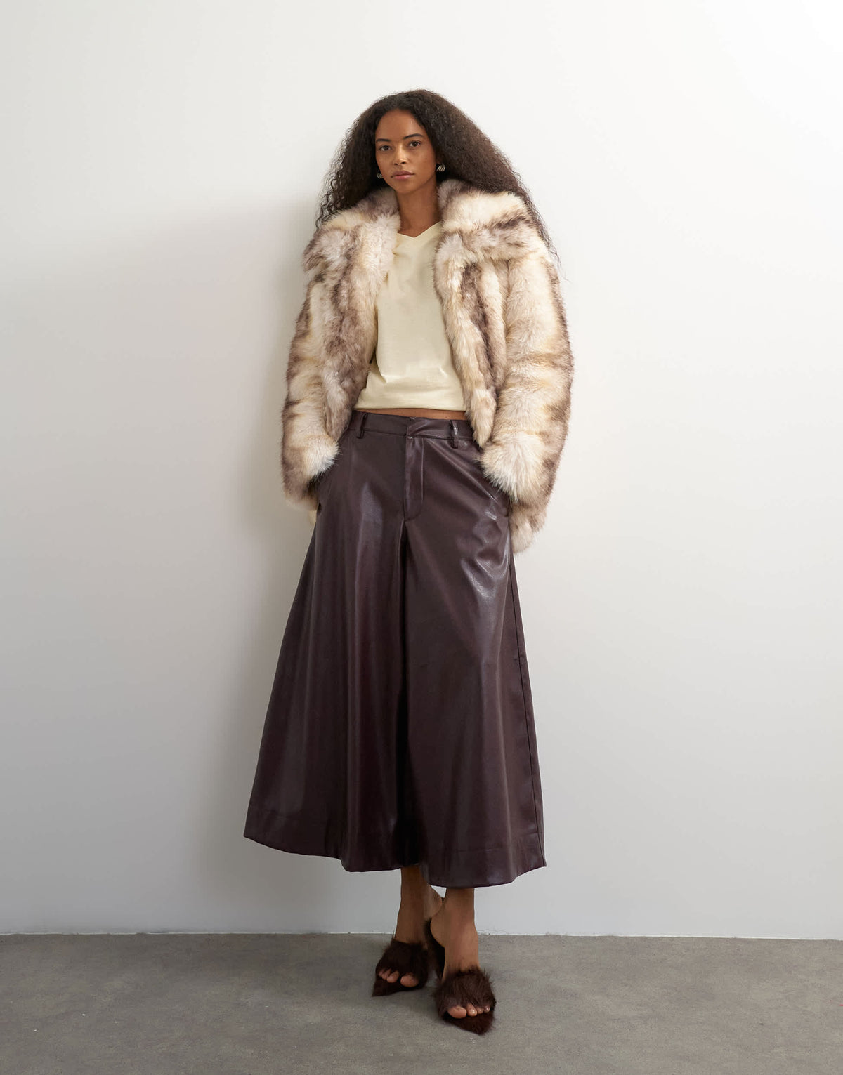 Topshop faux leather a line culotte trousers in burgundy