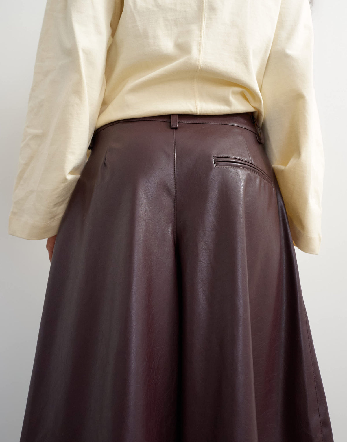 Topshop faux leather a line culotte trousers in burgundy