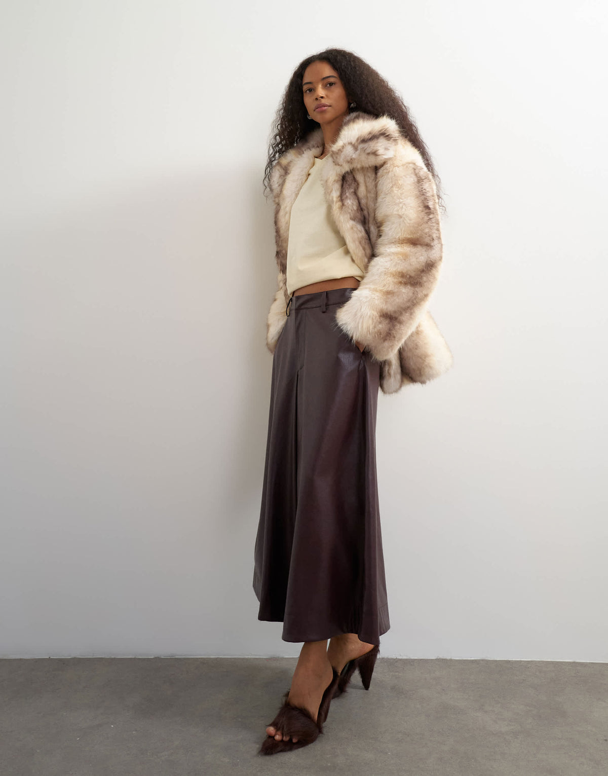 Topshop faux leather a line culotte trousers in burgundy