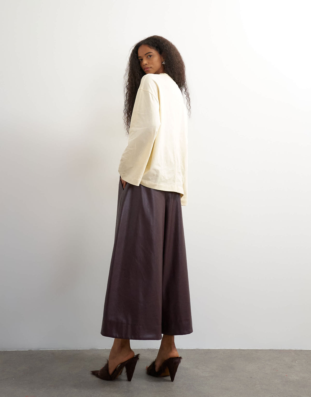 Topshop faux leather a line culotte trousers in burgundy