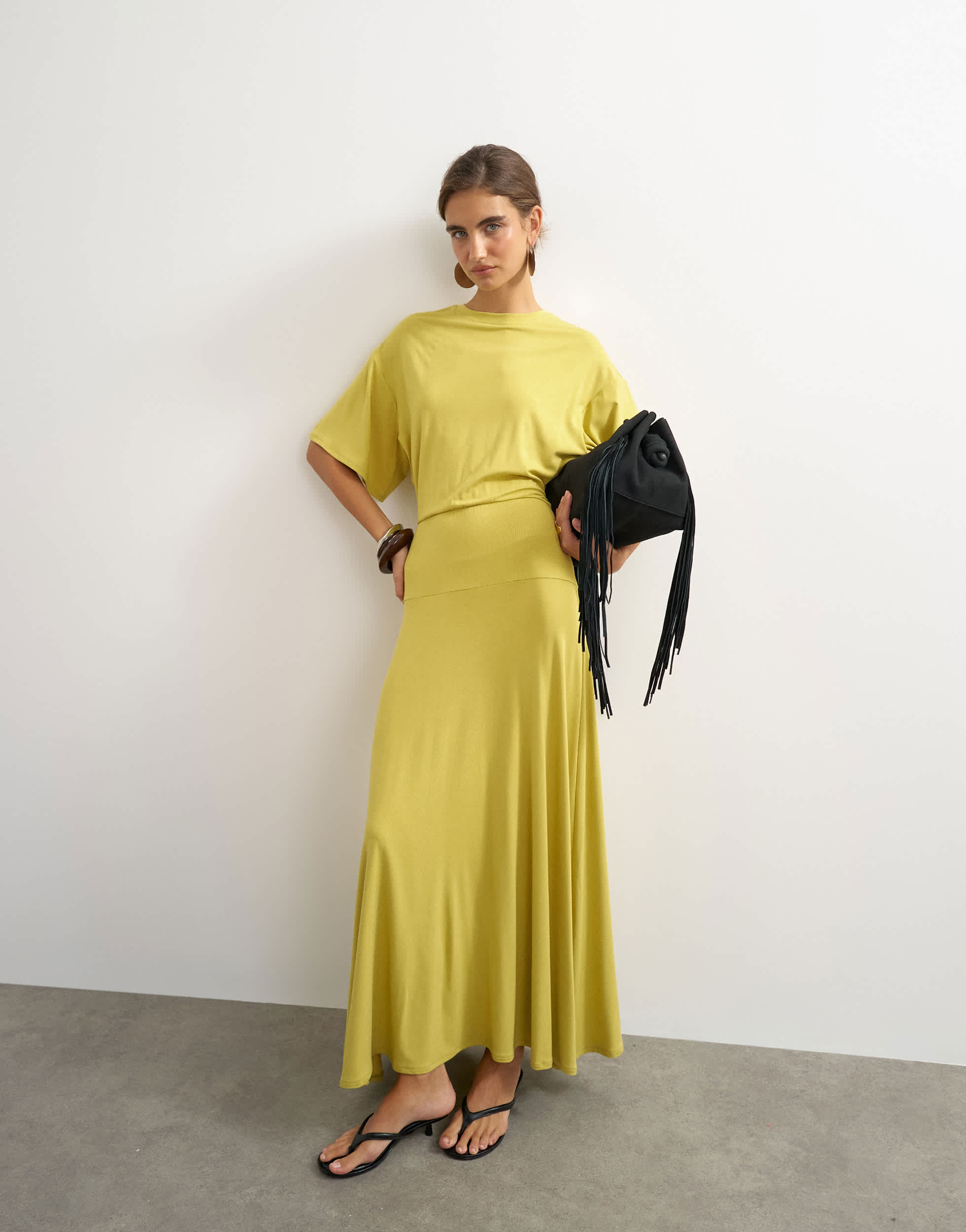 Topshop viscose blend jersey dropped waist maxi dress in lime