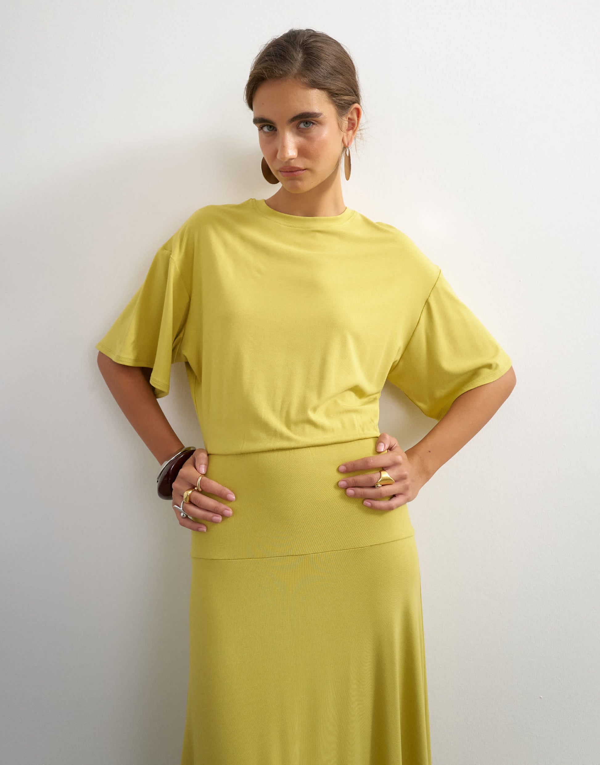 Topshop viscose blend jersey dropped waist maxi dress in lime