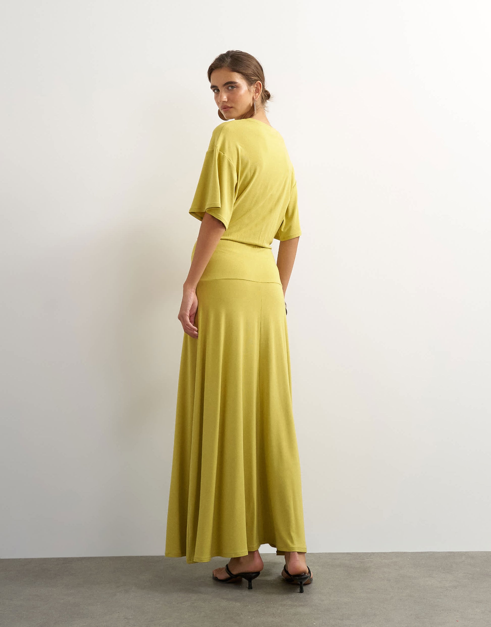 Topshop viscose blend jersey dropped waist maxi dress in lime