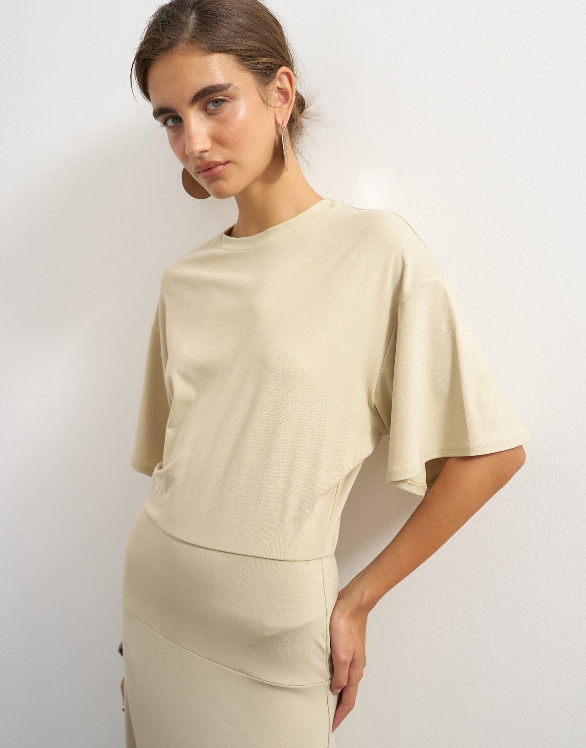 Topshop viscose blend jersey dropped waist maxi dress in stone